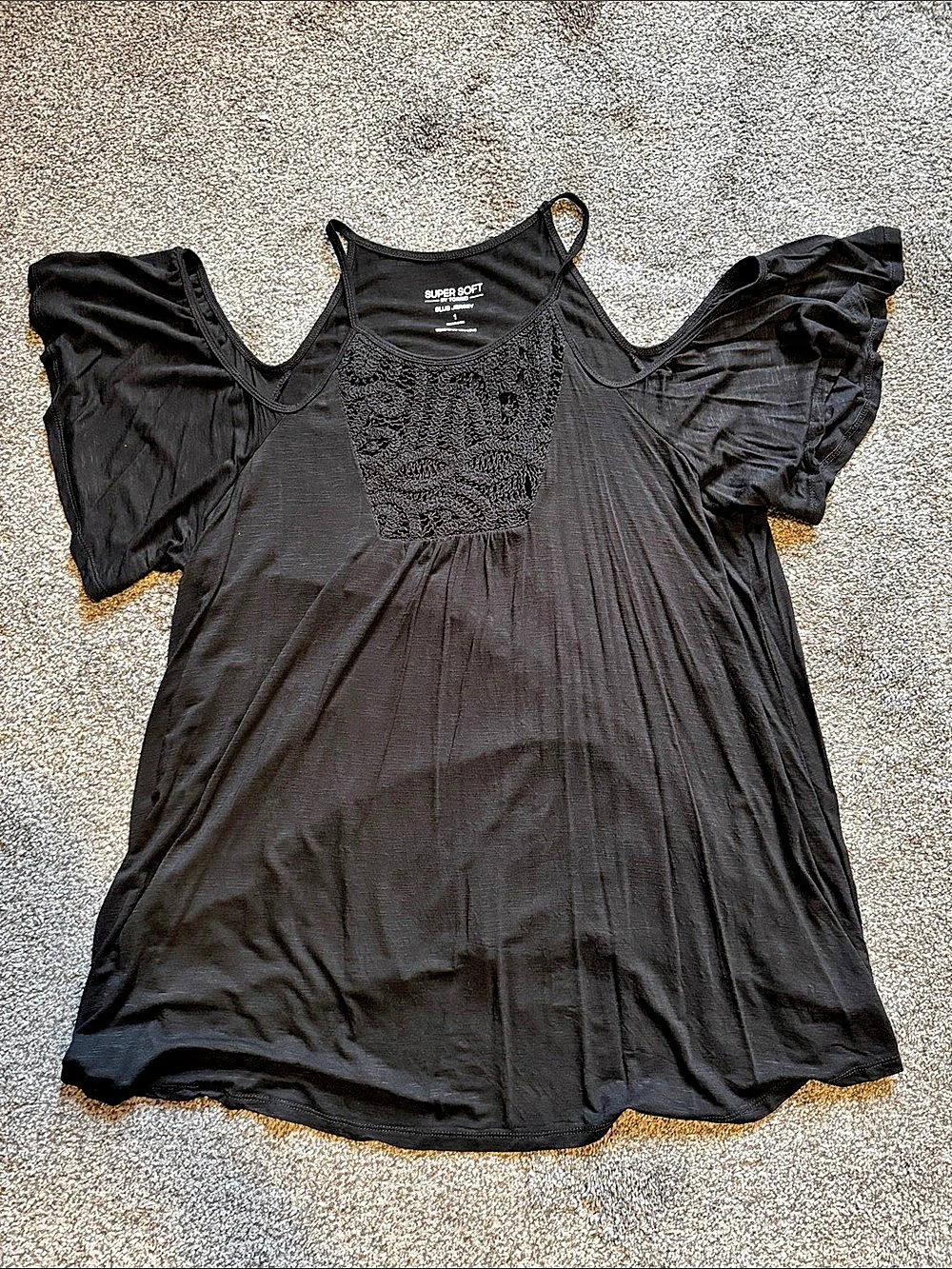 Torrid Super Soft Slub High Neck Crochet Cold Shoulder Top Black Size 1